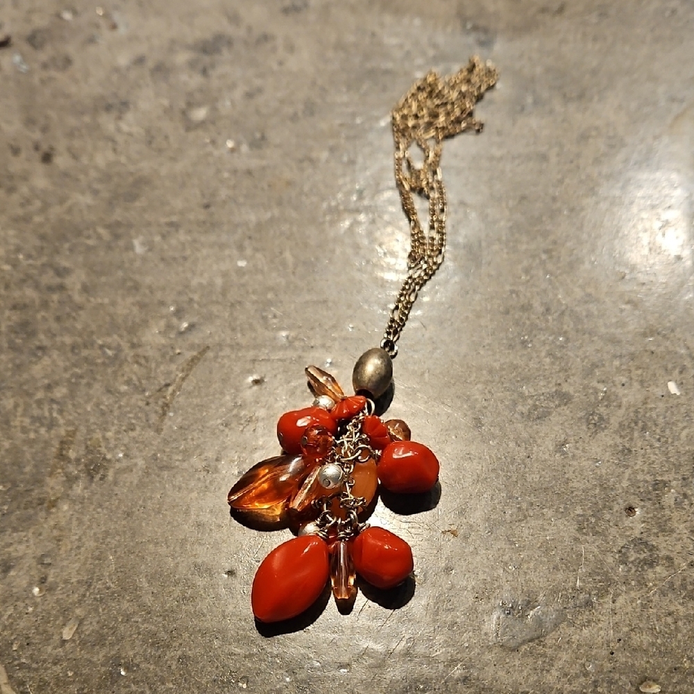 🕶️Long Elegant Red and Gold BAUBBLE Necklace CHAIN 29 INCHES